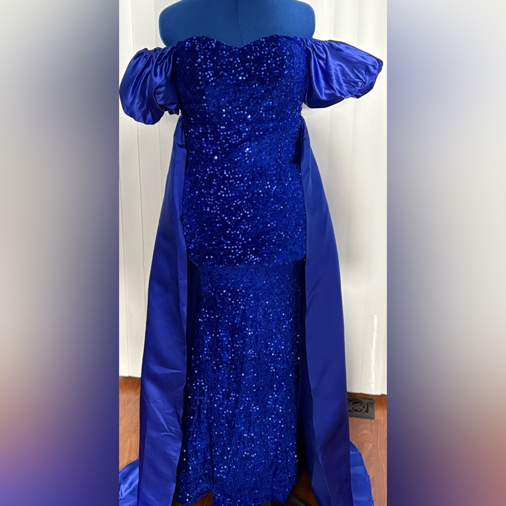 Blue Sequin Off-Shoulder prom style Dress